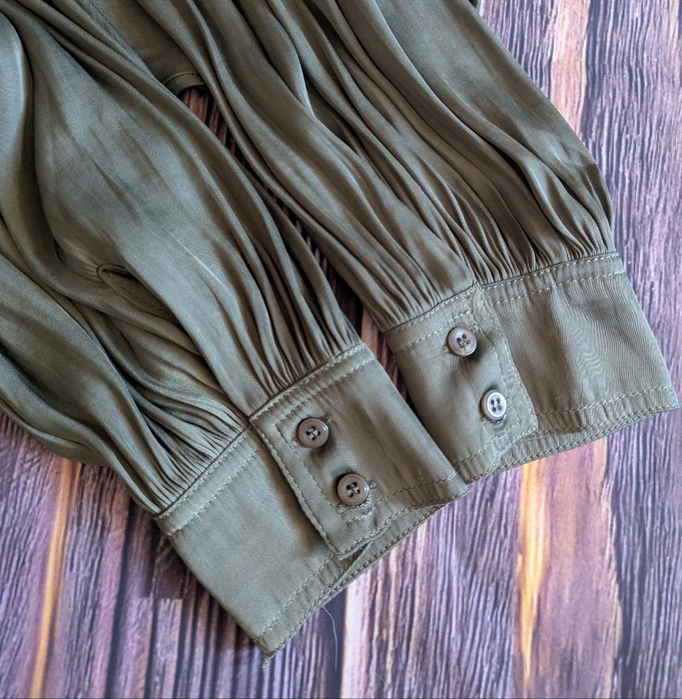 Reset By Jane Olive Green Tie-Front Blouse - Picture 8 of 8